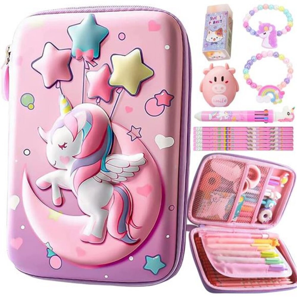 Pencil Case For Girls & Boys, Kids Cute Pink Pencil Pouch, 3D EVA‎ Large